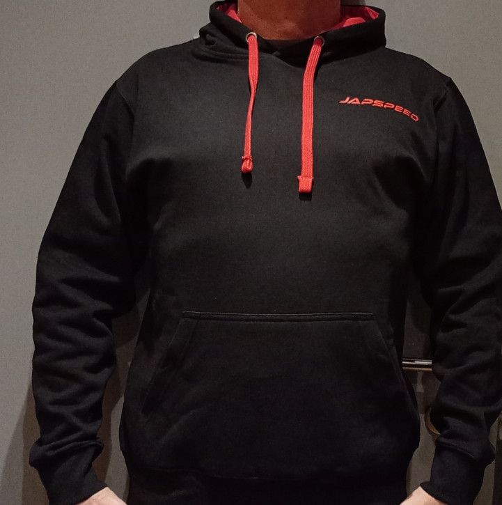 JAPSPEED Hoodie Kapuzenpullover in schwarz / rot